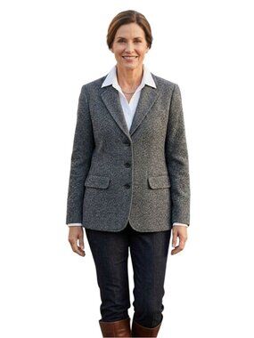 L.L. Bean Vintage Wool Cashmere Black White Tweed Blazer Classic Lined Size 12